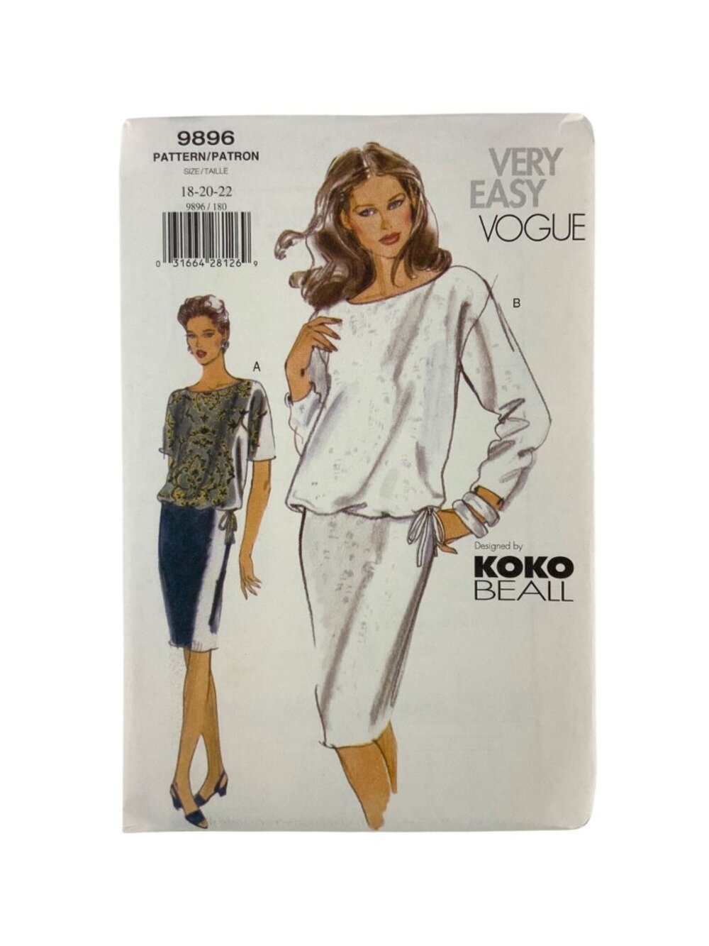 Very Easy Vogue 9896 Sewing Pattern By Koko Beall Top & Skirt Size 18-22 Uncut 1